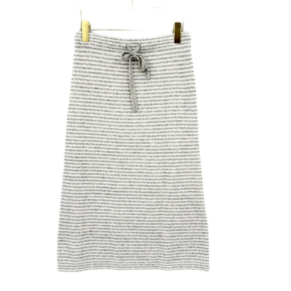 J. Crew Gray & White Striped Waist Tie Wool Blend A-line Midi Soft Sweater Skirt
